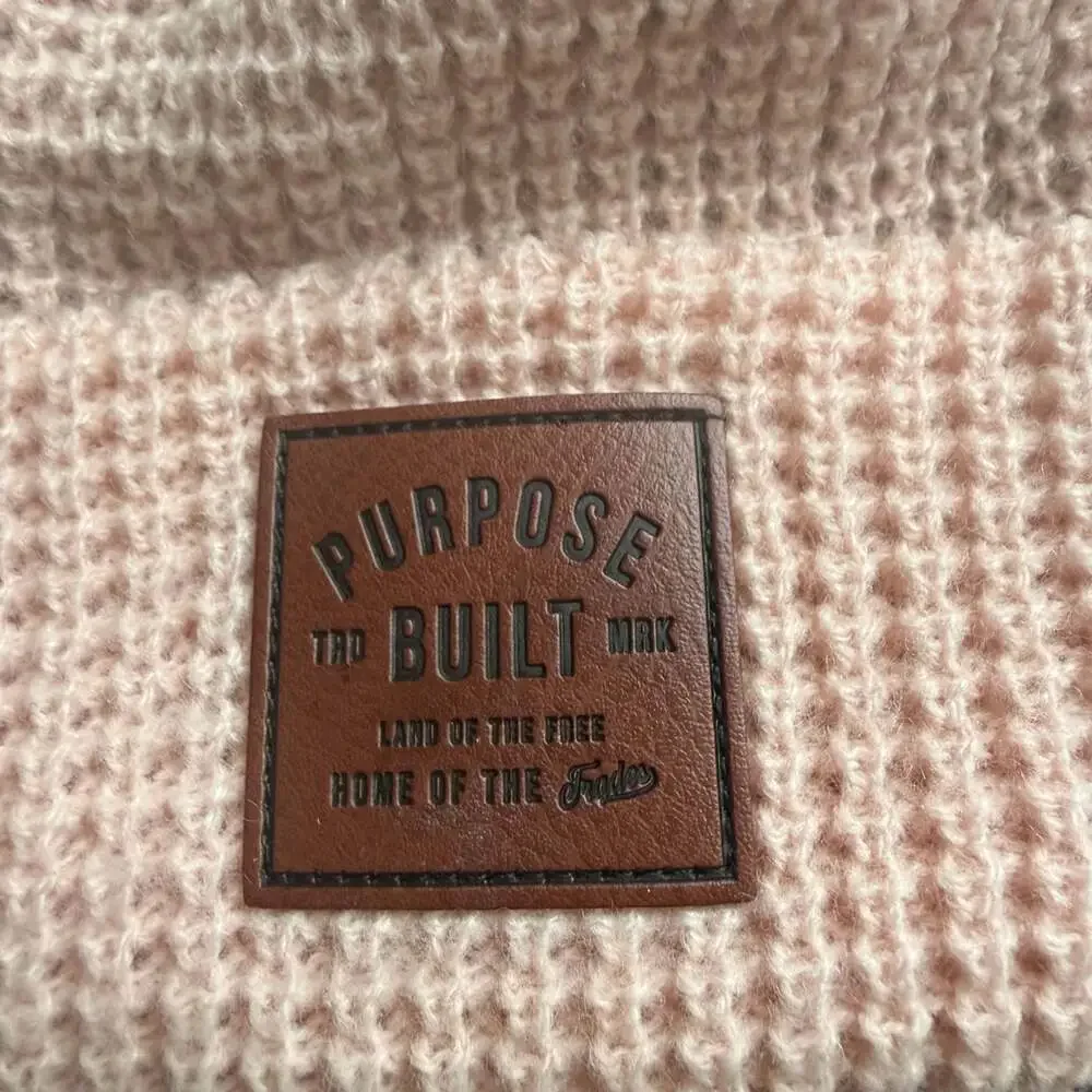 Purpose Built Peach Knit Beanie With Faux Fur Pom And Fleece Lining